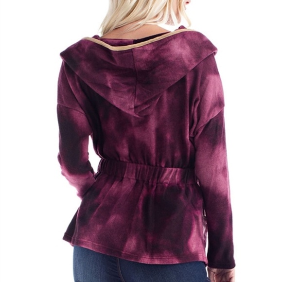 3 LEFT! Plum and white tie dye hoodie cardigan - Picture 4 of 6